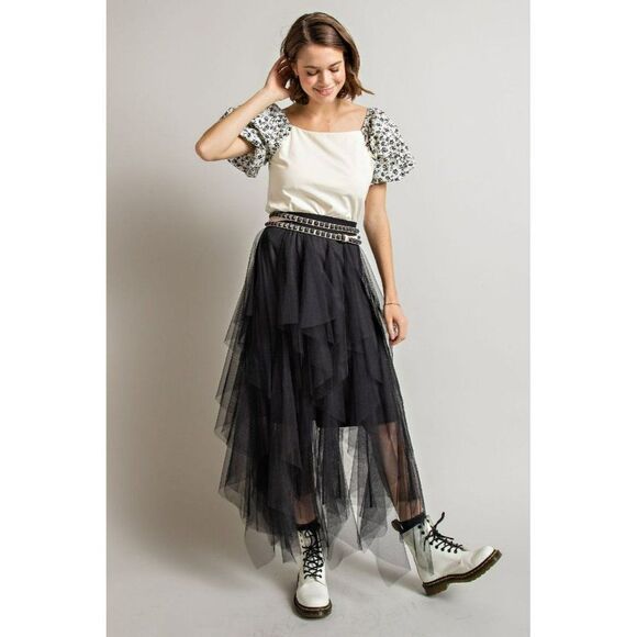 Easel Allover Mesh Ballerina Tulle Princess Maxi Skirt in Black New S-L EB40814 - Picture 5 of 11